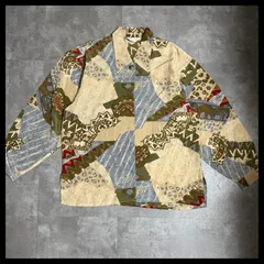 【一点物】arkshe 総柄 デザインシャツ 長袖 エスニック レトロ 個性派 ベージュ系 幾何学柄 エスニック 古着MIX