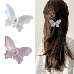 ヘアクリップ （2個入）バンスクリップ 蝶々 クリップ ヘアアクセサリー 髪留め おしゃれ 大きめ 可愛い シンプル しっかりとまる 人気 韓国風 レディース 大人 オフィス 贈り物 （白い蝶+うすむらさき蝶）