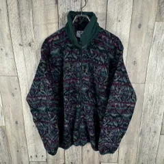 OLD Columbia 80s コロンビア 米国製 USA製 総柄 アート柄 フルジップ フリース ジャケット メンズ M サイズ