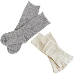 【新品】 [ヒオリエ] 日本製 冷えとり靴下 内絹外綿ソックス ＜Mサイズ＞ 2足セット 5本指＋カバーソックス 杢グレー シルク