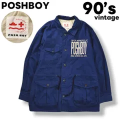 90s ヴィンテージ ポッシュボーイ POSHBOY ピーチスキン ジャケット ジャンパー ブルゾン ジップアップ 総裏地 F ネイビー アメリカン カジュアル レトロ DCブランド メンズ