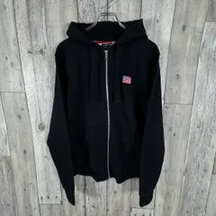 STUSSY ステューシー ブラック 星条旗 刺繍 ダブルフェイス ジップアップ フーディー スウェット スエット ジップ パーカー メンズ L サイズ