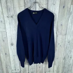 OLD Cecilene 90s セシレーヌ ネイビー カシミヤ 100% Vネック ニット セーター メンズ M サイズ