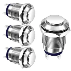 4個セット3A 12V/24V/110V/250V AC ラッチング 防水 押しボタンスイッチ(高い頭)) シルバースニッケルメッキ銅しボタンスイッチ(装着直径12mm)