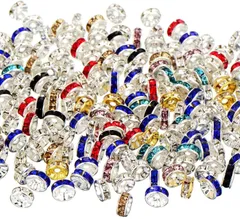 200個 ロンデル ビーズ ラインストーン キラキラ ジュエリー用 平型 スペーサービーズ ブレスレット 手作り用 アクセサリーパーツ