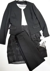 【新品未使用タグ付】Krone クローネ セレモニースーツ3点セット 11号（ノーカラージャケット＋水玉 ホワイト シフォン ワンピース＋スカート）