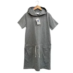 チャンピオン CHAMPION タグ付き 半袖スウェットパーカーワンピース ドット柄 グレー ホワイト サイズL 