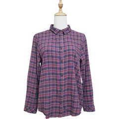 USPP ユーエスピーピー 猫刺繍 チェック柄 長袖シャツ Lサイズ 綿100% レディース 赤 ネイビー ワンポイント刺繍