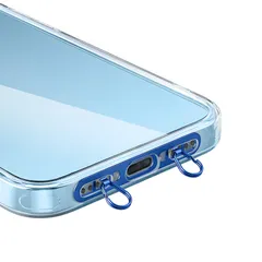 ストラップホルダー 2口ダブルリング 極薄0.4mm ステンレス製 充電干渉なし 回転防止 落下・紛失防止 iPhone 16/15/14/13/12 対応 スマホアクセサリー (サファイアブルー) [サファイアブルー]