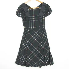 トッコ TOCCO ワンピース 半袖 膝丈 M グリーン チェック リボン kz12018
