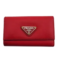 【最大30％OFF★ウィンターセール】プラダ PRADA キーケース トライアングルロゴ レッド サフィアーノレザー×ゴールド金具 レディース 中古
