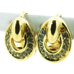 【最大30％OFF】ディオール Dior イヤリング オーバル ラインストーン付き クリップ式 ゴールド 中古