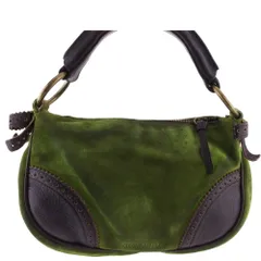 【最大30％OFF】ミュウミュウ MIUMIU ハンドバッグ 異素材コンビ パンチングレザー リボン グリーン ブラウン ゴールド 中古