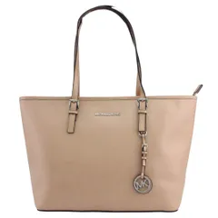 【最大30％OFF★年越しセール】マイケルコース Michael Kors トートバッグ ロゴ MKサークルロゴチャーム付き ピンク ベージュ レディース 中古