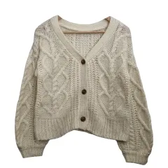 VIS ヴィンテージ クリーム カーディガン F ヴィンテージ ケーブル編み カーディガン / レディース Vネック