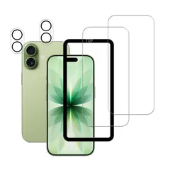 【人気商品】ガラスフィルム 対応 iPhone 17 用の 国産硝子素材製 強化 ガラス 指紋防止 液晶 保護 フィルム レンズカバー【(2枚)ガラスフィルム ＋(2枚)カメラフィルム】＋ガイド枠付き