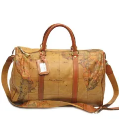 【最大30％OFF★ウィンターセール】プリマクラッセ PRIMA CLASSE ボストンバッグ 地図柄 2WAYショルダー ベージュ ブラウン系 レディース 中古