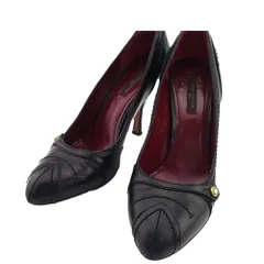 【最大30％OFF★ウィンターセール】ルイ・ヴィトン LOUIS VUITTON パンプス ステッチ ♯37ハーフ ロゴボタン　ハイヒール ブラック レディース 中古