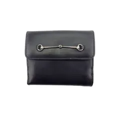 【最大30％OFF★ウィンターセール】グッチ GUCCI 二つ折り財布 ホースビット ブラック シルバー レディース 中古