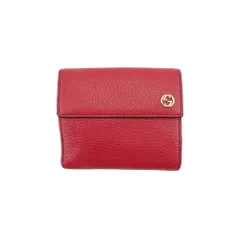 【最大30％OFF】グッチ GUCCI 二つ折り財布 インターロッキングG ダブルG レッド ゴールド レディース 中古