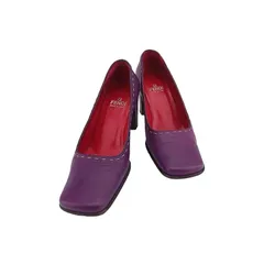 【最大30％OFF】フェンディ FENDI パンプス スクエアトゥ ♯36 ハイヒール パープル ブラウン レディース 中古