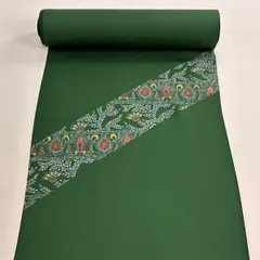 反物 秀品 付下げ 草花 金銀彩 緑 正絹 【中古】