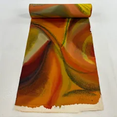 反物 秀品 小紋 幾何学 オレンジ 正絹 【中古】