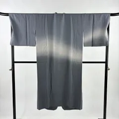【美品】 道中着 身丈132.5cm 裄丈69.5cm L 和装コート 霞 ぼかし 青灰色 正絹 逸品 【中古】