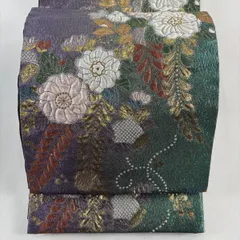 【美品】 袋帯 秀品 辻が花柄 金糸 箔 緑 六通 正絹 【中古】