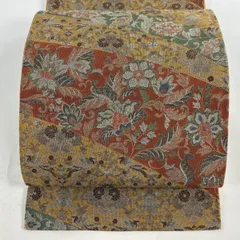 【美品】 袋帯 秀品 花鳥 蝶 金糸 山吹茶色 六通 正絹 【中古】
