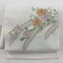 【美品】 名古屋帯 秀品 夏帯 草花 クリーム 正絹 【中古】