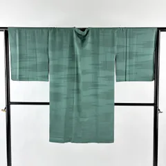 【美品】 道行 身丈101cm 裄丈65.5cm M 和装コート 角衿 霞 緑 正絹 秀品 【中古】