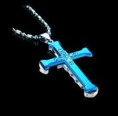 【N021】ネックレス　メンズ 　ブルー　青　クロス　十字架　アクセサリー
