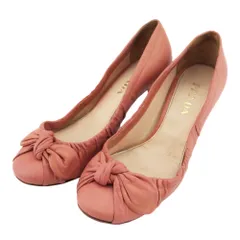 【最大30％OFF】プラダ PRADA パンプス リボンモチーフ ♯35ハーフ ラウンドトゥ ピンク ゴールド レディース 中古