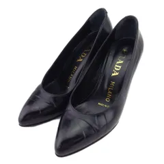 【最大30％OFF】プラダ PRADA パンプス アーモンドトゥ ♯34ハーフ ハイヒール ブラック レディース 中古