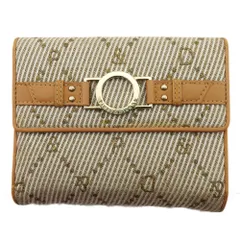 【最大30％OFF】ピンキー＆ダイアン Pinky&Dianne 二つ折り財布 P＆D ダイヤ柄 ロゴリング付き ベージュ ゴールド レディース 中古