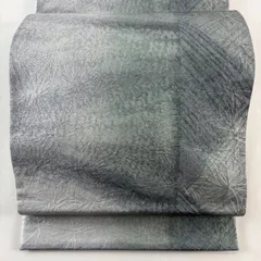 【美品】 袋帯 秀品 幾何学 銀通し ぼかし 灰色 全通 正絹 【中古】