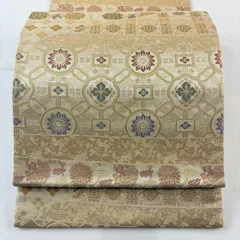 【美品】 袋帯 秀品 花唐草 華文 箔 刺繍 ベージュ 六通 正絹 【中古】