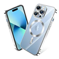 iPhone 14 Pro ケース MagSafe対応 クリア メッキ加工 アイフォン14Pro スマホケース 耐衝撃 TPU ワイヤレス充電対応 いpほね 14 pro カバー ストラップホール付き 薄型 透明 超軽量 黄ばみにくい 柔軟 滑り止め （シルバ