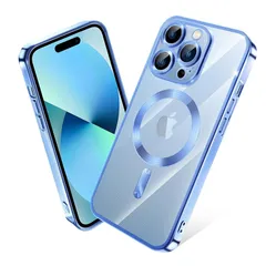 iPhone 14 Pro ケース MagSafe対応 クリア メッキ加工 アイフォン14Pro スマホケース 耐衝撃 TPU ワイヤレス充電対応 いpほね 14 pro カバー ストラップホール付き 薄型 透明 超軽量 黄ばみにくい 柔軟 滑り止め （ブルー