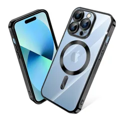 iPhone 14 Pro ケース MagSafe対応 クリア メッキ加工 アイフォン14Pro スマホケース 耐衝撃 TPU ワイヤレス充電対応 いpほね 14 pro カバー ストラップホール付き 薄型 透明 超軽量 黄ばみにくい 柔軟 滑り止め （ブラッ