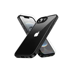 iPhone 16e ケース ブラック ガラスフィルム付き 耐衝撃 アイフォン 16e ケース 米軍MIL規格 耐久性 iPhone16E 黄ばみ防止 アイホン16E ワイヤレス充電対応 あいほん16E SGS認証 スマホケース あいふぉん16E カバー 6.