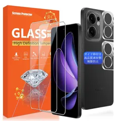 YWXTW 対応 OPPO Reno 13A ガラスフイルム 【 2+2枚セット AGC旭硝子 】対応 reno13a フイルム (2枚) + レンズ保護フィルム (2枚) 対応 オッポ リノ13エー 保護フィルム 強化ガラス 【 硬度9H 耐衝撃 飛散防止 