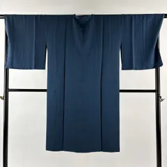 【美品】 道行 身丈118cm 裄丈70cm L 和装コート 角衿 幾何学模様 藍色 正絹 名品 【中古】