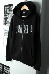 (M-L) NBA エンヴィ(ENVE) フードジップアップ ビックロゴ ブラック オールドスクール-165BA