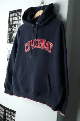 (M) COVERNAT フード付きTシャツ ネイビー 起毛 オールドスクール - 165BF