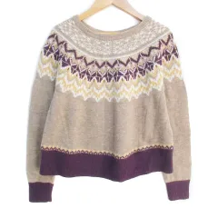 ナチュラルビューティーベーシック NATURAL BEAUTY BASIC ニット セーター 長袖 ボートネック ラメ 総柄 マルチカラー ウール混 M ベージュ 白 ホワイト /FF40