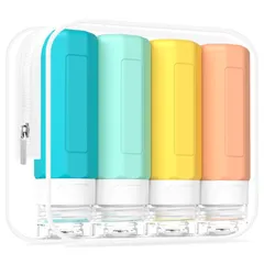客室乗務員推薦Redfly トラベルボトル 90ml 4個 シャンプーボトル 旅行用 TSA承認 漏れ防止 シャンプー シリコン製 詰め替え 収納ポーチ付 BPAフリー 携帯用容器 トラベルセット カラフル