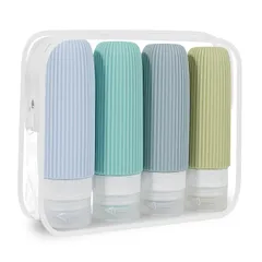 2025年トラベル雑誌掲載旅行用トラベルボトル シャンプーボトル 旅行 便利グッズ 携帯用詰め替え容器 TSA承認 BPAフリー 漏れ防止 柔軟なシリコン製 クリアポーチ付き(ミントグリーン, 90ml)