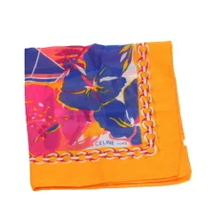 【最大30％OFF★ウィンターセール】セリーヌ CELINE ハンカチ プリント 柄 オレンジ ピンク ブルー系 レディース 中古